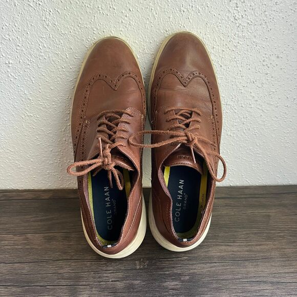 Cole‎ Haan Grand Plus Mens Size 11 Shoes British Tan Leather Wingtip Oxfords - Picture 6 of 7